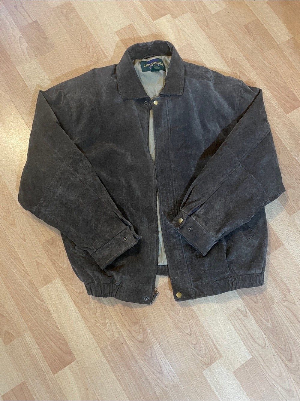 Vintage Cambridge Classics Suede Bomber Jacket - Olive/Dark Brown